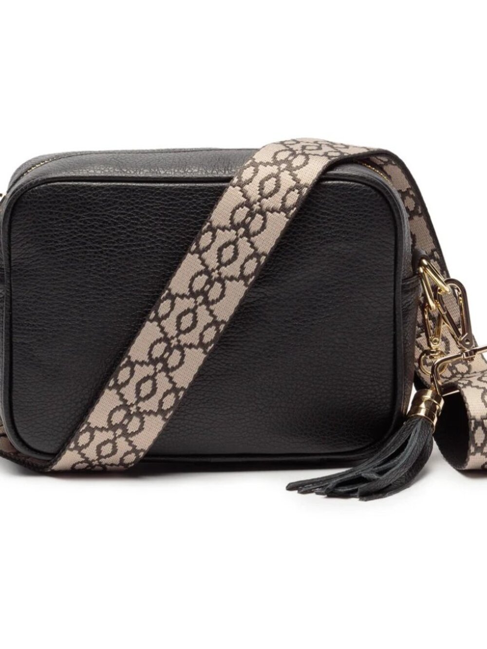 Elie Beaumont London Pebbled Leather Crossbody Bag Sm Black Baroque Strap NWT